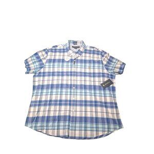 NWT U.S POLO ASSN Mens Short Sleeve Blue White Plaid Button Up Sz 2XL